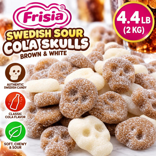 Frisia Halloween Swedish Sour Cola Skulls, Brown & White Sour Gummy Candy, 4.4 lbs Bulk Bag