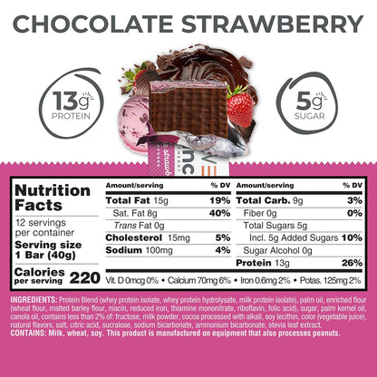 Power Crunch High Protein Crispy Wafer Bars, Chocolate Strawberry Flavor, 1.4oz, 12 Bars Box Pack, On-the-Go Snack Treats