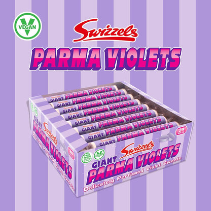 Swizzels UK Import Giant Parma Violets Perfumed Sugar Candy Rolls, 40g, 24-Count British Violet-Flavored Treats