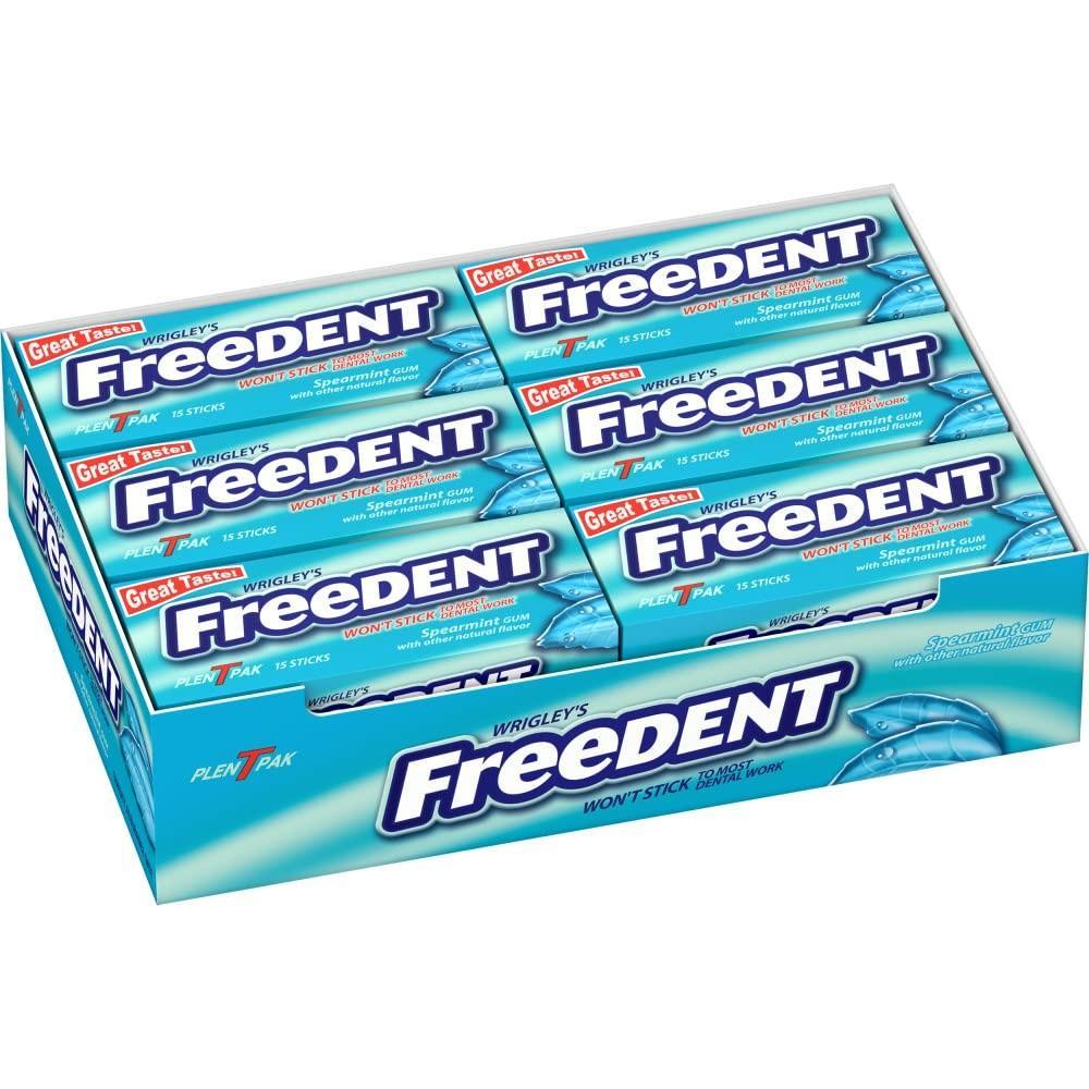 WRIGLEY'S FREEDENT Spearmint Flavor Sugar-Free Chewing Gum Snacks, 5-Stick Gum Packs (12-Pack Bulk Set)