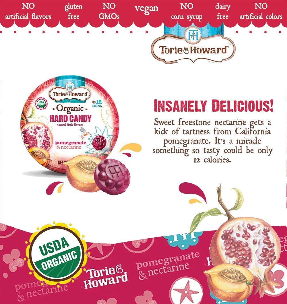 Torie and Howard Organic Fruit Hard Candy Tins - Pomegranate Nectarine Flavor, 2 oz Each, 8 Tins, Delicious Snack