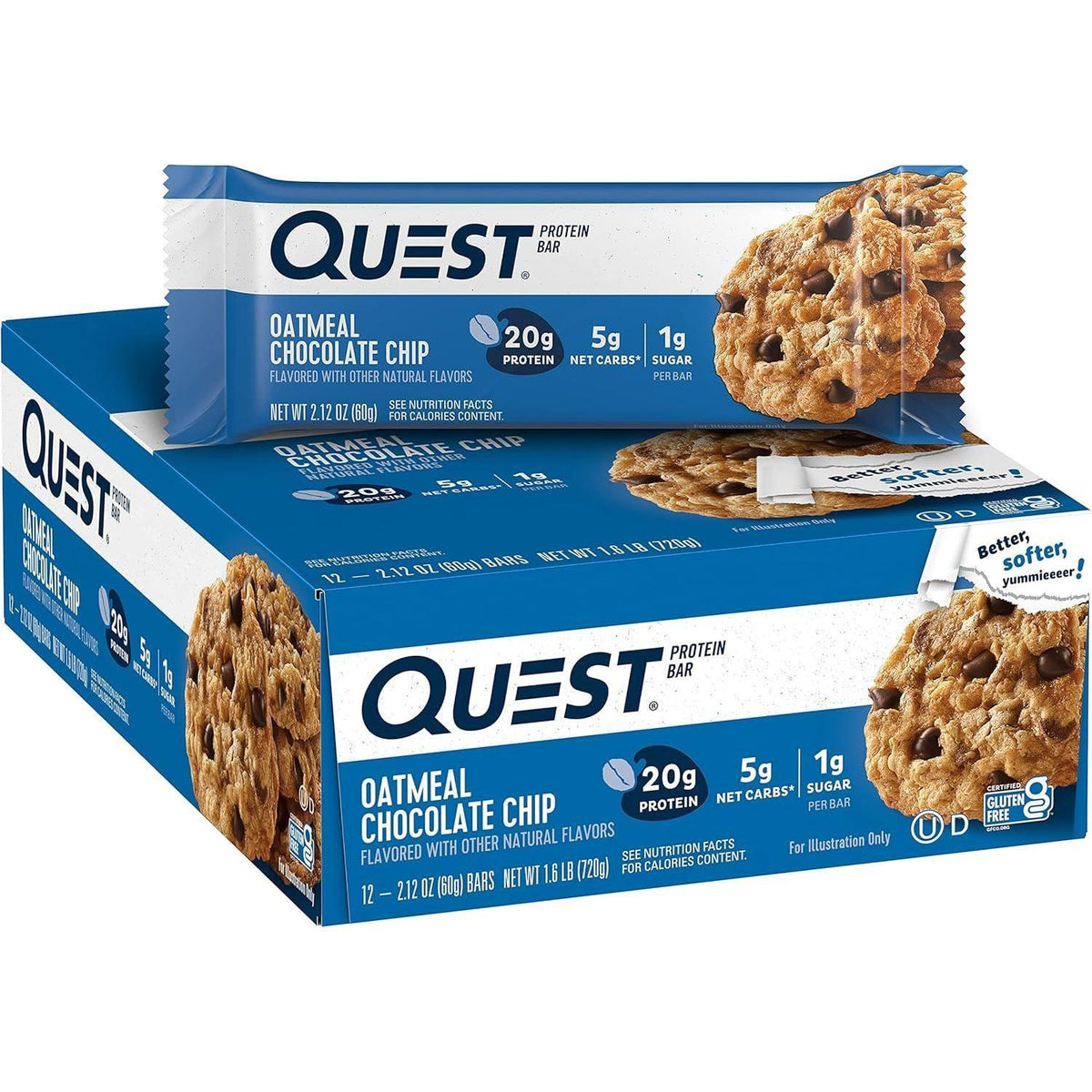 Quest Protein Bar - Oatmeal Chocolate Chip Flavor, Sweet Snack, 12-Count Bulk Candies