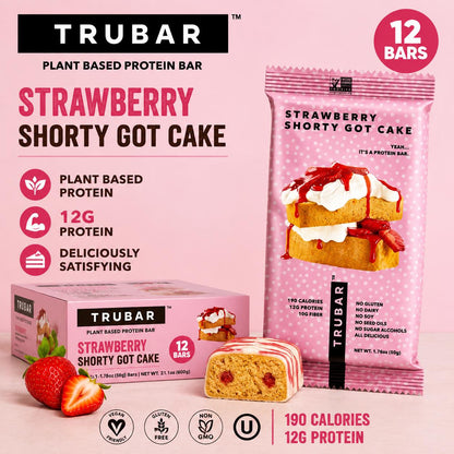 TRUBAR Sweet Cake-Inspired Protein Bar, Strawberry Shorty Flavor, 1.76 oz, 12-Count Snack Bars, 12 Bars