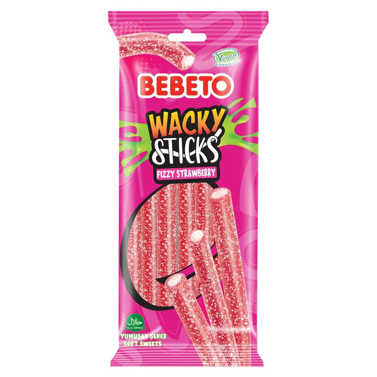 Bebeto Import Wacky Sticks Fizzy Sour Candy, 2.65 oz, 12 Pieces Tray Pack