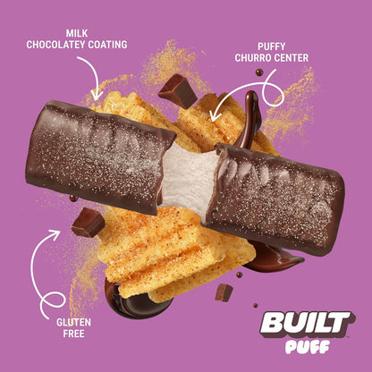 ThayerBUILT Puff Protein Bar, Churro Flavor, 1.41oz, 12 Bars, Box Packaging, Individually Wrapped Crispy Texture On-the-Go Snack