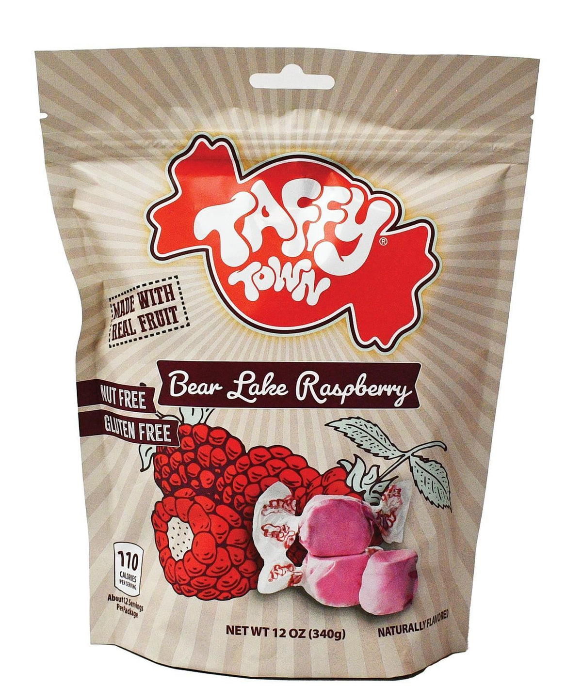 Taffy Town Salt Water Taffy - Bear Lake Raspberry Flavor, Sugar-Sweet Candy Pouch, 12oz, 8 Packs