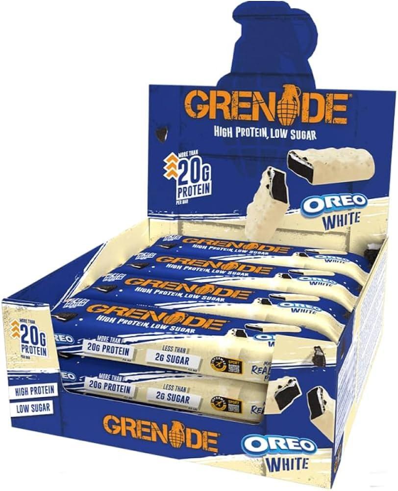 Grenade UK Protein Bar White Oreo 2.12 oz 12 Count  Cookies & Cream Protein Snack Bars | Imported British Fitness Treats