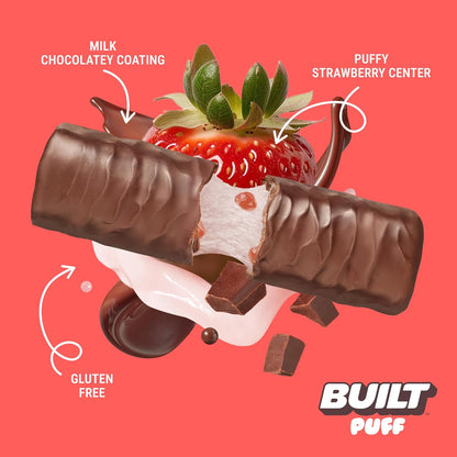 Built Strawberry Cream Puff Protein Bars - 1.41oz, 12-Count, Chocolate-Containing Protein-Rich Snack Bars, Contains Chocolate