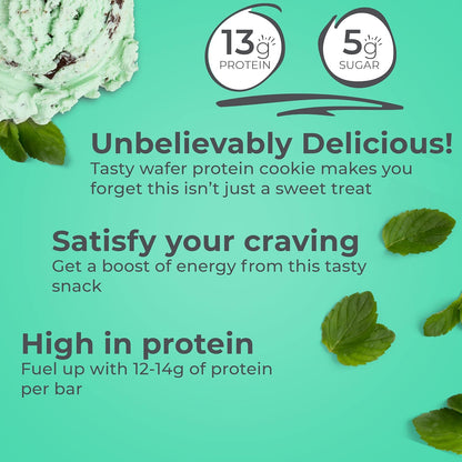 Power Crunch Protein-Rich Wafer Bars, Mint Chocolate Flavor, 1.4 oz, 12 Count Crispy Snack Bars