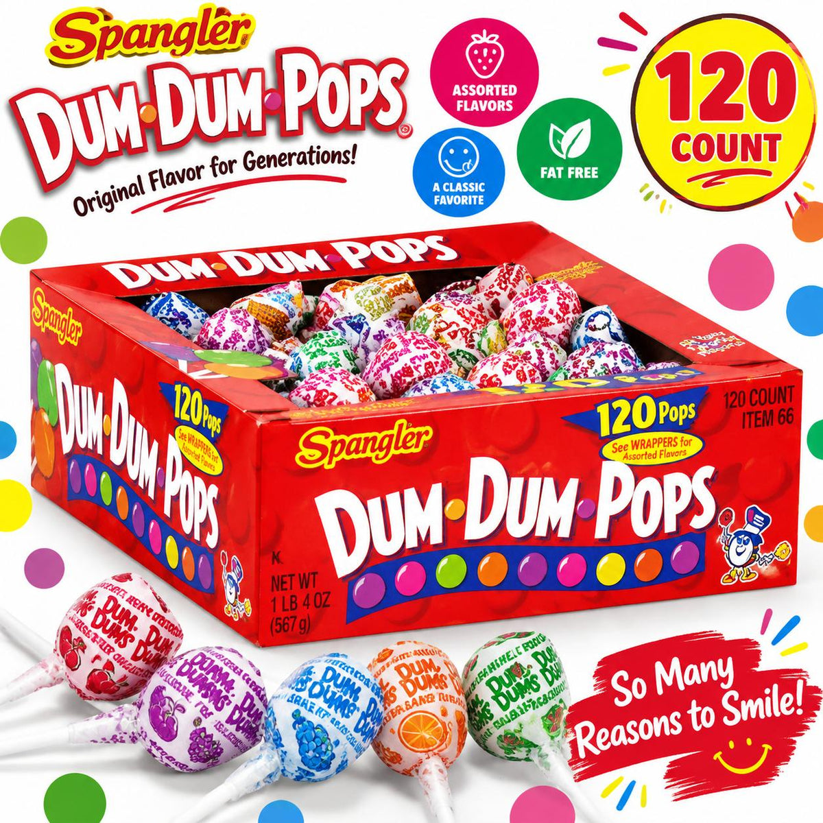 Spangler Dum Dums Lollipop Changemaker Tray 120 Count Assorted Flavors Candy Pops