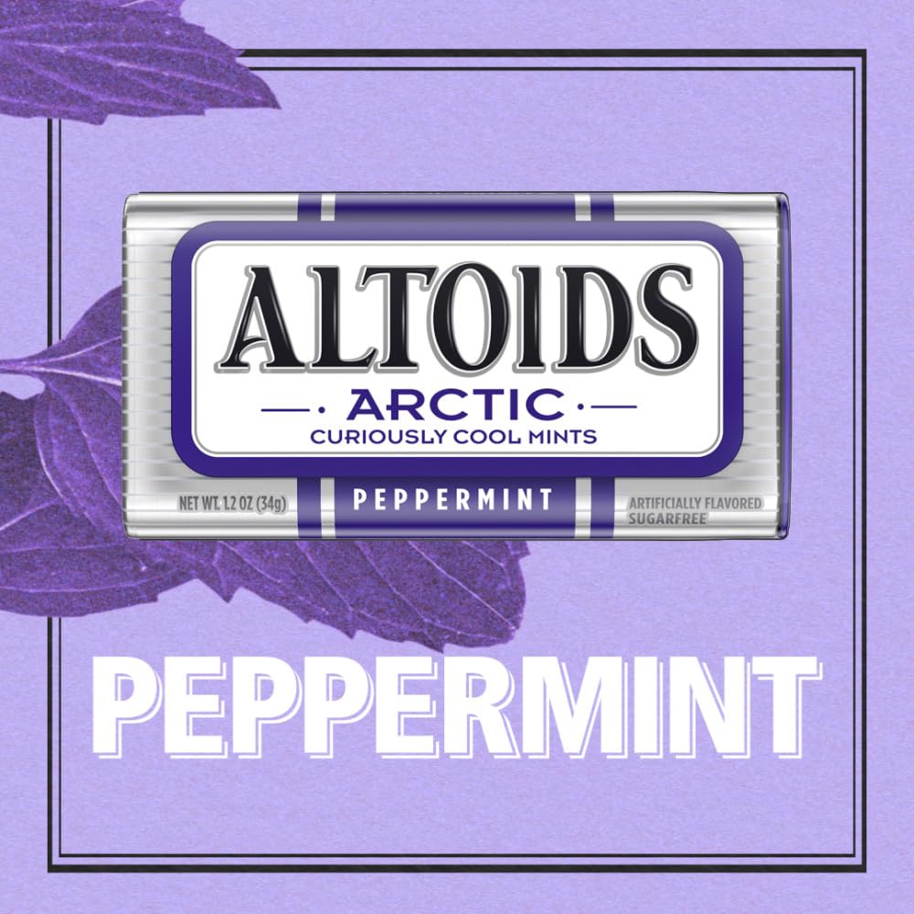 ALTOIDS Arctic Peppermint Breath Mints - 1.2oz, 8 Tins, Sugar-Free Portable Candy for Travel & Office, Mint Boiled & Hard Sweets for Cool Breath Freshening