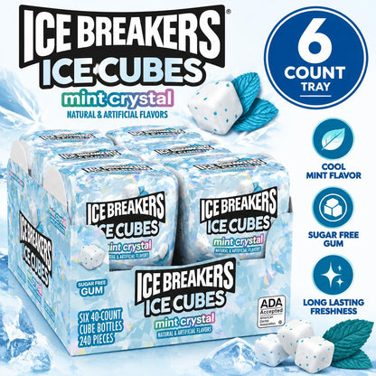 Ice Breakers Cubes Mint Flavor Sugar-Free Chewing Gum, 3.24 oz Tray Pack, 6-Count Bottle Pack Snacks