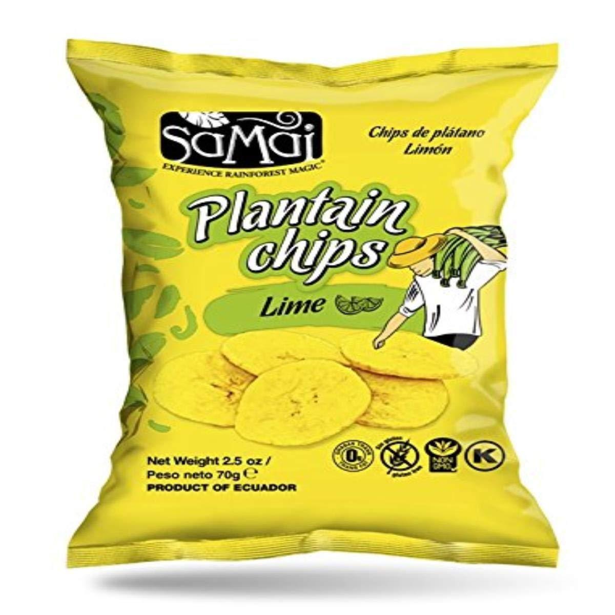 SAMAI Plantain Chips Pacific Lime Flavor 2.65 oz 15 Count Case Crunchy Tropical Snack