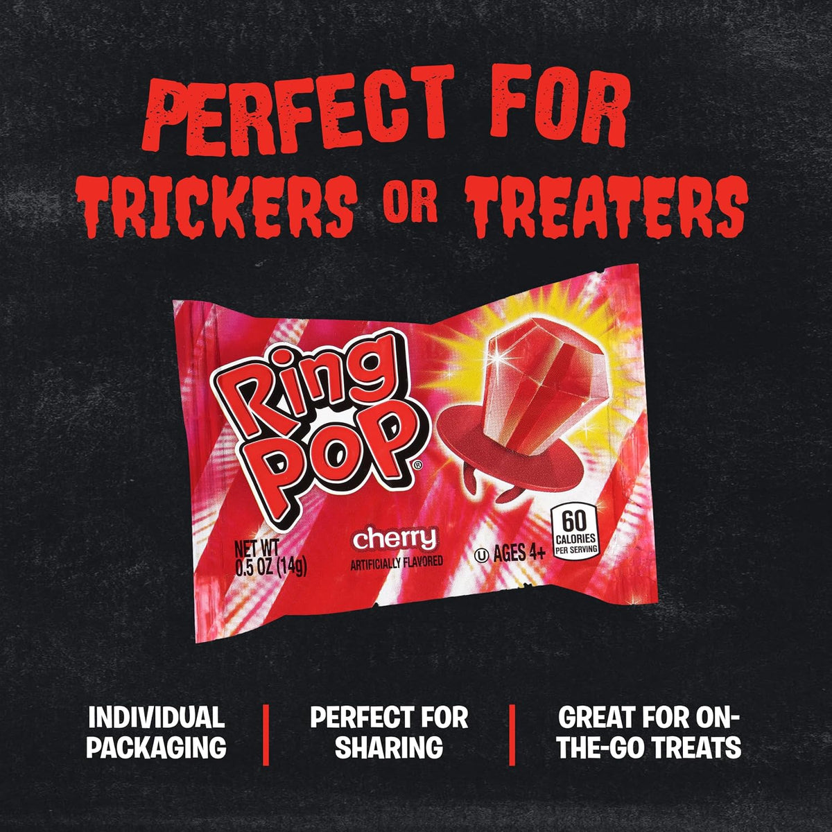 Ring Pop All Cherry Red Flavor Wearable Lollipop Candy, 30-Count Sweet Snack Candies for Birthday Celebrations