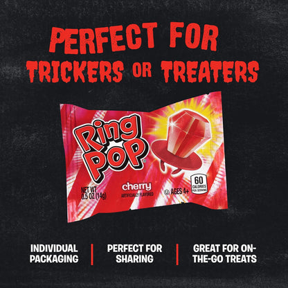 Ring Pop All Cherry Red Flavor Wearable Lollipop Candy, 30-Count Sweet Snack Candies for Birthday Celebrations