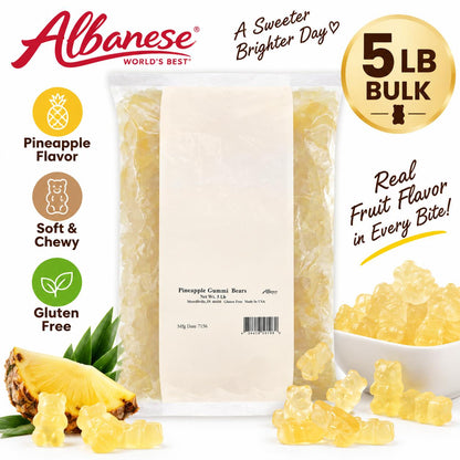 Albanese Soft Chewy Pineapple Gummies Bears, 5lb Bulk Bag, Tropical Fruit Bulk Candies