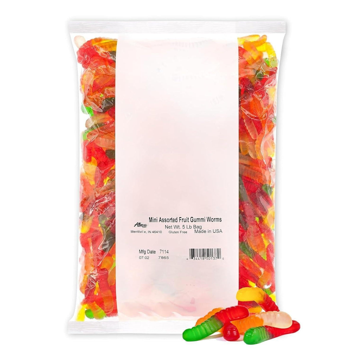Albanese Mini Assorted Fruit Worm Candies, 5 lb Bulk Bag, Sweet Snack for Parties