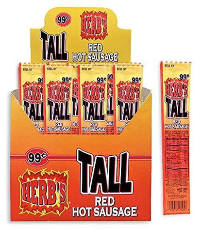 Savory Flavor Spicy Herbs Tall Red Hot Sausage Meat Snack Sticks, 1.5oz Each, 24-Count