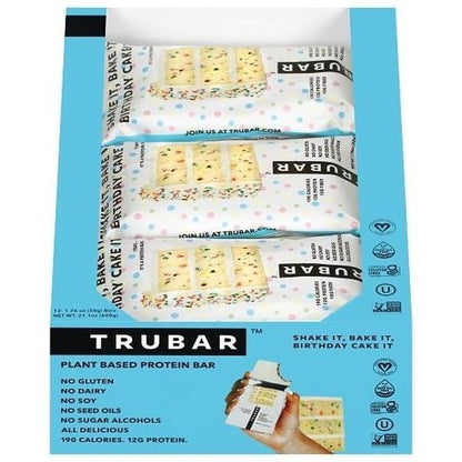 TRUBAR Protein Bar Birthday Cake 1.76 oz 12 Count Birthday Cake Flavored Protein Snack Bars