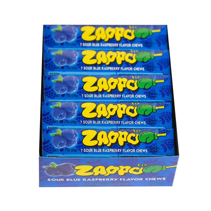Zappo Sour Blue Raspberry Flavor Soft Sweet Fruit Chews Candies, 1 oz Individually Wrapped Snack Bars, 30 Count Tangy Party Treats