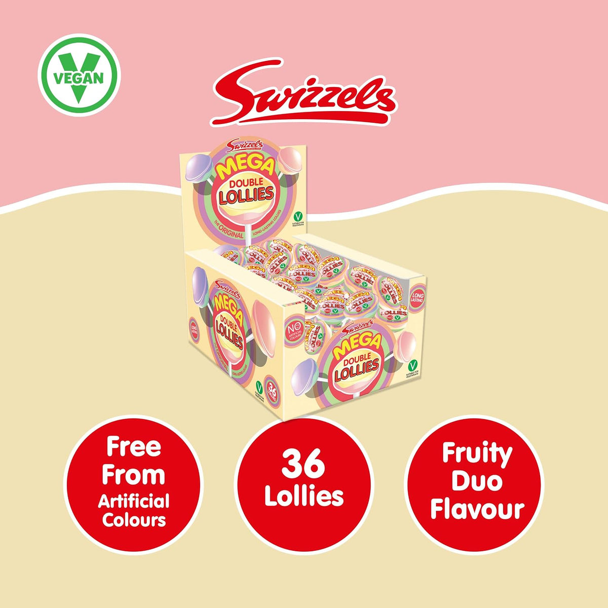 Swizzels UK Import Pure Sugar Double Lollies Lollipops, 32g, 36-Count Tray, Assorted Fruit Candy