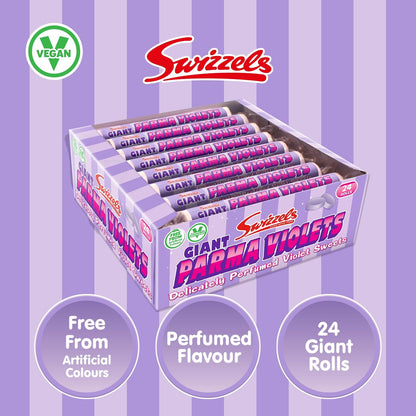 Swizzels UK Import Giant Parma Violets Perfumed Sugar Candy Rolls, 40g, 24-Count British Violet-Flavored Treats