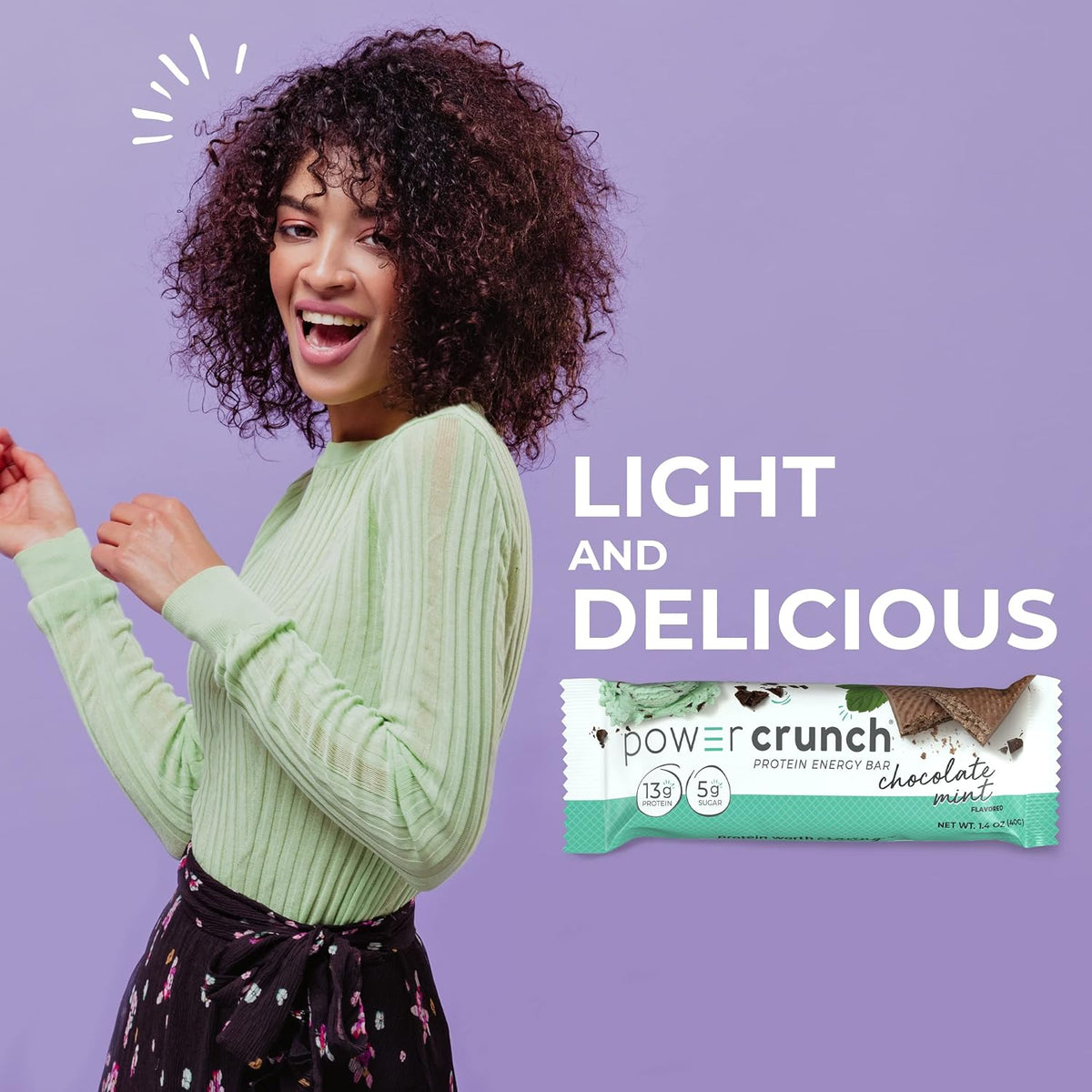 Power Crunch Protein-Rich Wafer Bars, Mint Chocolate Flavor, 1.4 oz, 12 Count Crispy Snack Bars