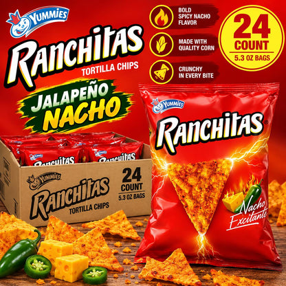 Yummies Ranchitas Jalapeno Nacho Ranch Tortilla Chips 5.3 oz 24 Count Spicy Snack Bags