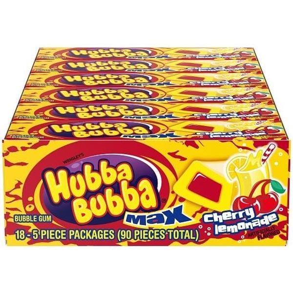 Hubba Bubba Max Cherry Lemonade Bubble Gum Snacks, 18-Count Fruity Chewing Gum Packs