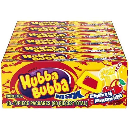 Hubba Bubba Max Cherry Lemonade Bubble Gum Snacks, 18-Count Fruity Chewing Gum Packs