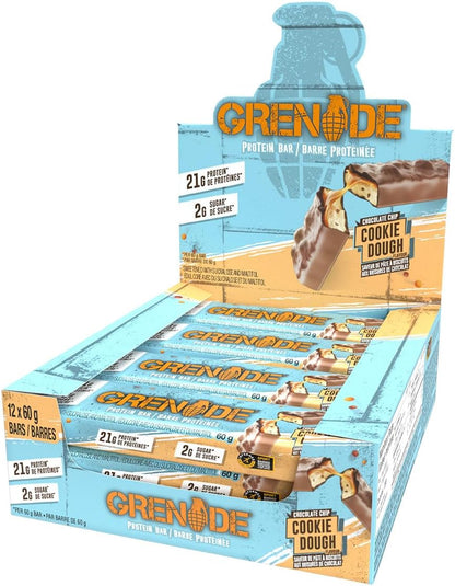 Soft Grenade UK Chocolate Chip Cookie Dough Protein Bar - 2.12 oz, 12 Bars, Imported British High-Protein Fitness Snacks