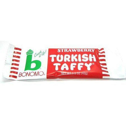 Bonomo Turkish Taffy Strawberry Candy Bars 1.5 oz 24 Count  Classic Chewy Strawberry Taffy | Retro Individually Wrapped Candy Treats