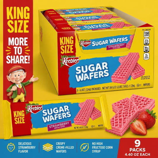KeeblerKeebler King-Size Strawberry Cream Wafer Cookies, 4.4 oz, 9 Count, Sweet Snacks, 4.4Oz