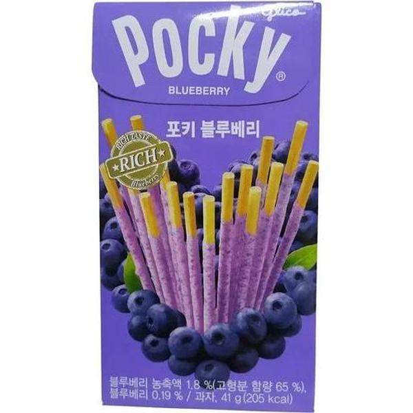 Korean Pocky Blueberry Flavor Chocolate Biscuit Sticks, 1.45oz, 10 Pieces Sweet Snack, Snack Boxes