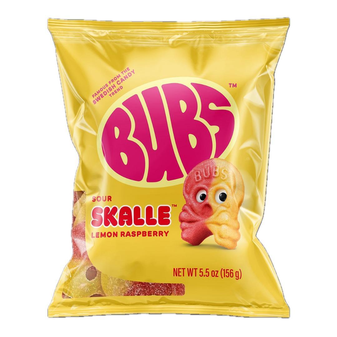 BUBS Sour Skalle Skull Lemon Raspberry Swedish Gummies - 5.5oz, 8 Bags, Soft Chewy Sugar Candies, Sweet & Sour Snack