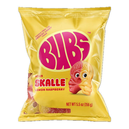 BUBS Sour Skalle Skull Lemon Raspberry Swedish Gummies - 5.5oz, 8 Bags, Soft Chewy Sugar Candies, Sweet & Sour Snack