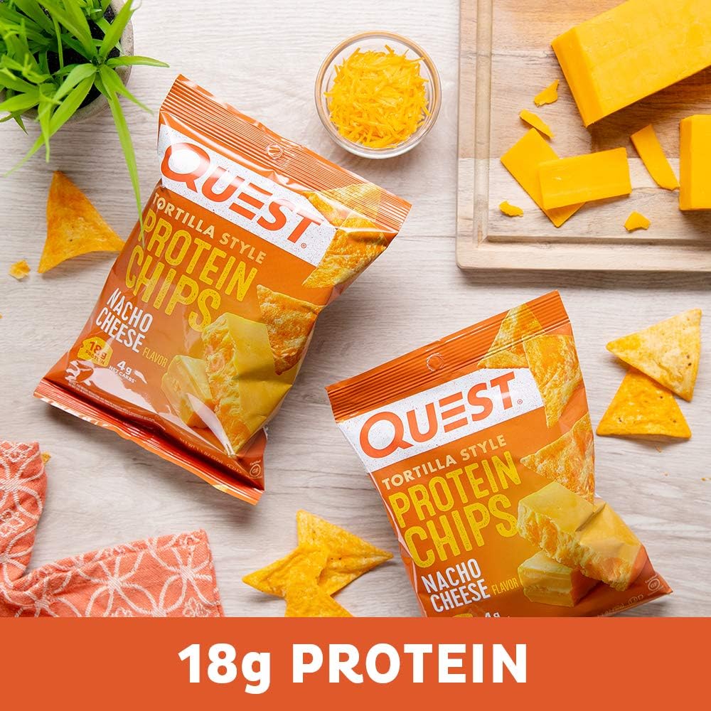 Quest Nacho Cheese High Protein Tortilla Style Chips - 1.1 oz, 8 Count, Ambient Temp, Low Carb Cheesy Snack for Active Lifestyles