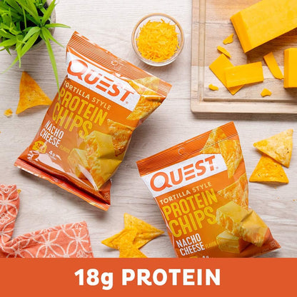 Quest Nacho Cheese High Protein Tortilla Style Chips - 1.1 oz, 8 Count, Ambient Temp, Low Carb Cheesy Snack for Active Lifestyles