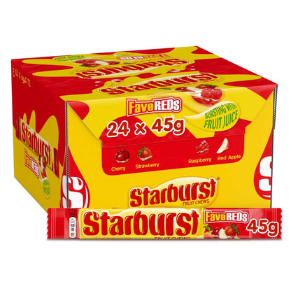 Starburst UK Import FaveReds Soft Chewy Fruit Candies, 45g, 24-Count Tray Pack Snack