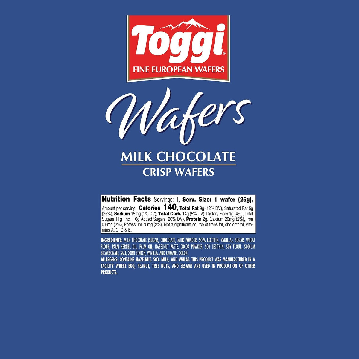 Toggi Fine European Milk Chocolate Wafer Bars, 1.75 oz, 24-Count Tray Pack Sweet Snack