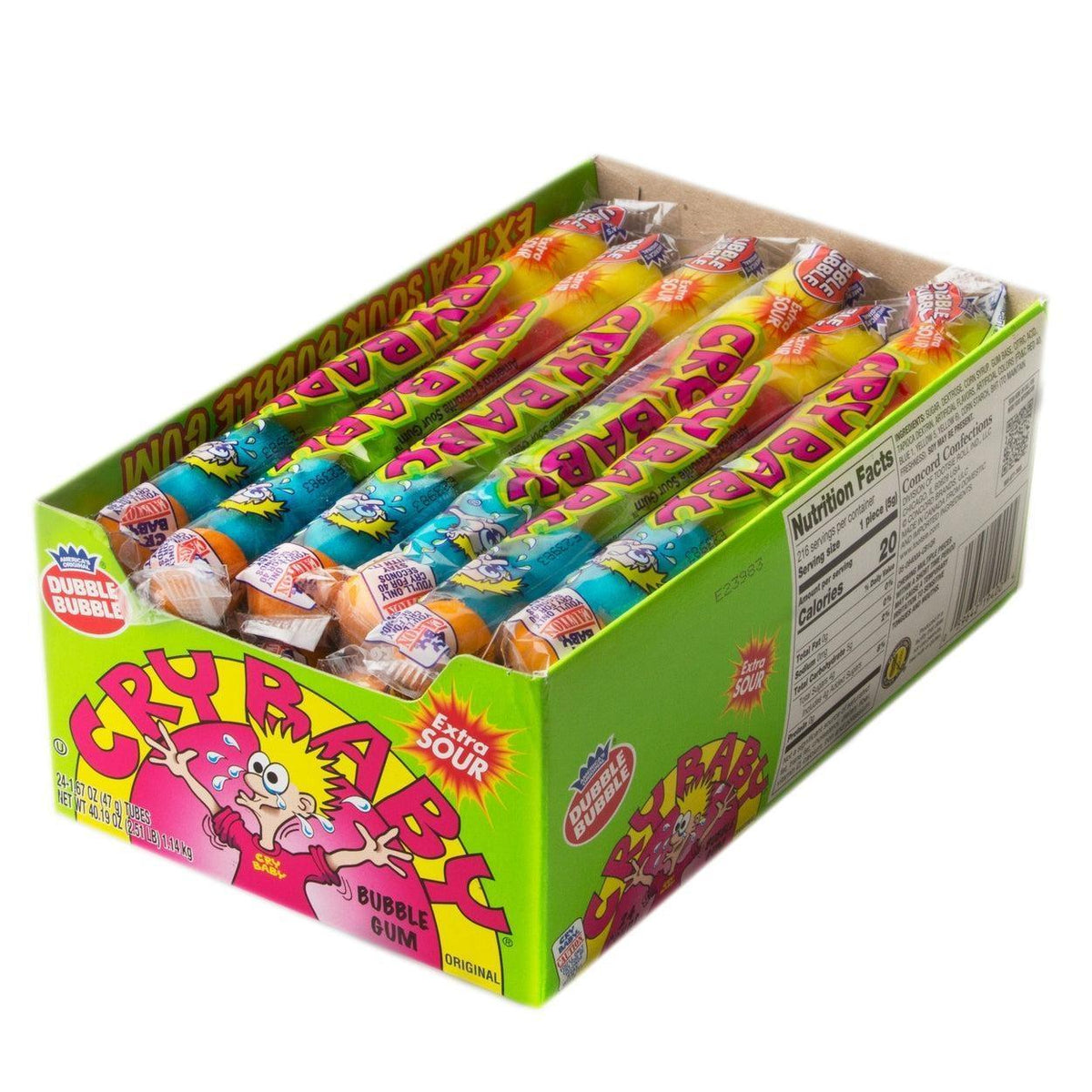 Cry Baby Extra Sour 9-Ball Tube Pack Sugar-Made Sour Gum, 1.6oz, 24 Ct