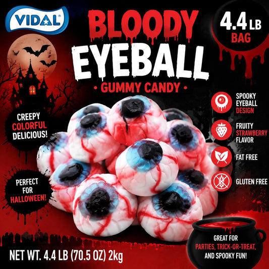 Vidal Halloween Bloody Eyeball Gummy Candy, 4.4 lb Bulk Bag, Chewy Treats, Gummy Food, Candy Snack, Sweets