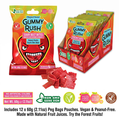 INFIN8 Gummy Rush Mini Sour Belt Bites, Forest Fruits Flavor, 2.11 oz, 12 Pieces Sour Gummies Fruit & Chewy Candy