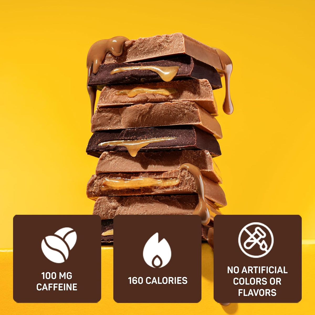 Awake Caffeinated Dark Chocolate Bar Sea Salt Caramel 1.2 oz 20 Count Chocolate Snack Bars