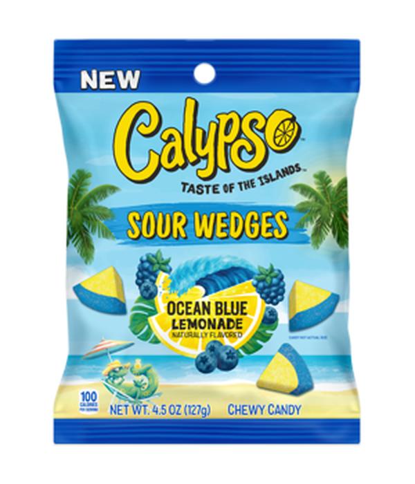 Calypso Sour Wedges Ocean Blue Lemonade Gummies, 4.5oz Bagged Chewy Candy, 12-Count Peg Bags, Room Temp-Stable Sour Candy