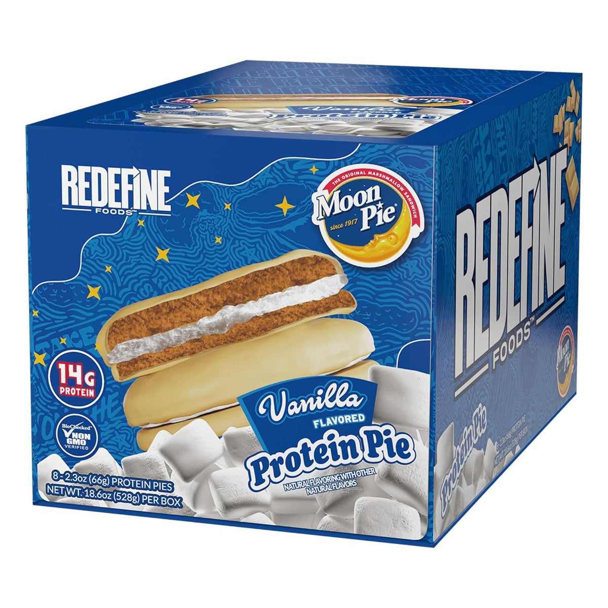 Redefine Protein-Rich Vanilla Moon Pie Chocolate Candy Snack Bars, 8-Count Box Pack High-Protein Snack