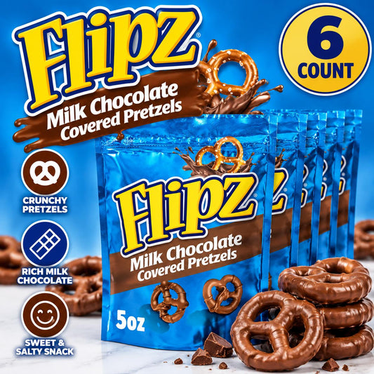 Flipz Milk Chocolate Covered Pretzels 5 oz 6 Count Chocolate Pretzel Snack