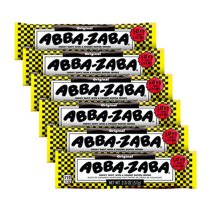 Abba-Zaba Peanut Butter Chewy Taffy Candies, 24-Count 0.48oz Individually Wrapped Soft Sweet Classic Retro Snack Bars