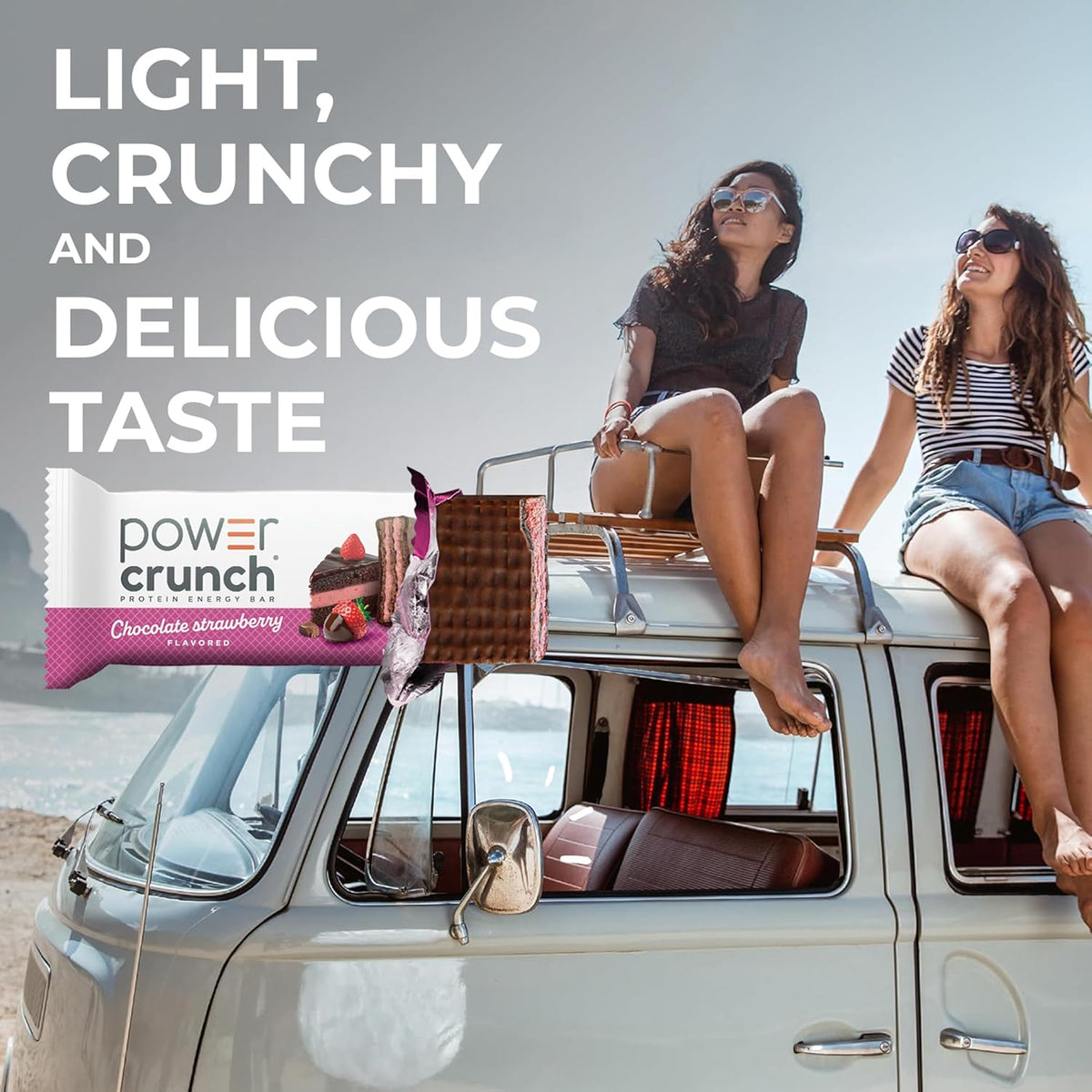 Power Crunch High Protein Crispy Wafer Bars, Chocolate Strawberry Flavor, 1.4oz, 12 Bars Box Pack, On-the-Go Snack Treats