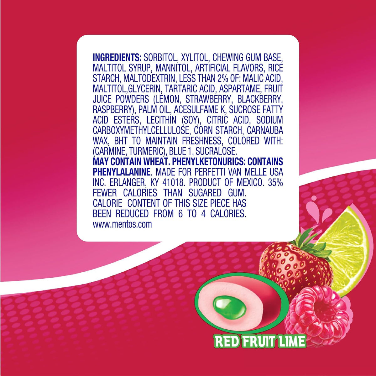 Mentos Gum Red Fruit Lime 10 Count Bottles 15 Pieces Each Fruity Chewing Gum Tray